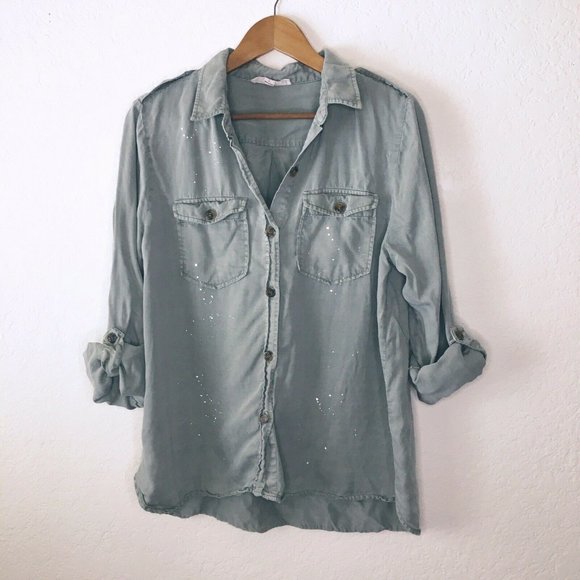 lovestitch Tops - Lovestitch Light Army Green Long Sleeve L Splatter
